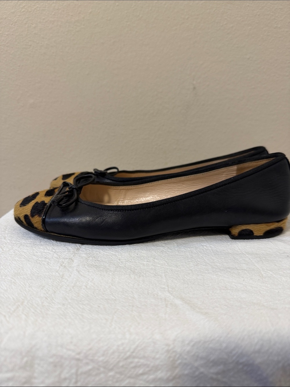 Prada Cavallino Leopard Trim Round Cap Toe Ballerina Flat Sz 37 US 6.5 - Picture 8 of 12